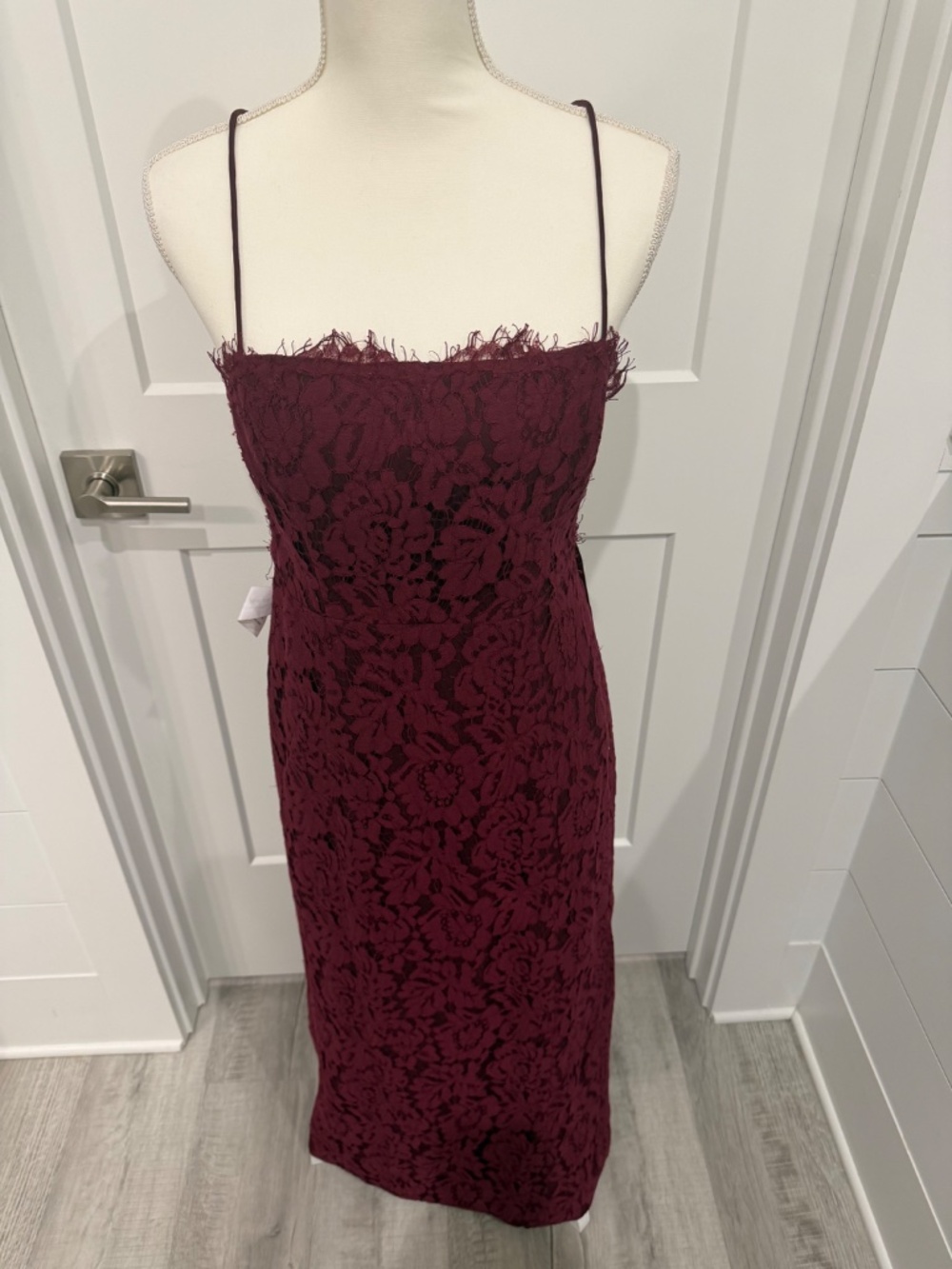Anthropologie Fame and Partners Long Dark Red Burgundy Lace Maxi Dress NWT 8